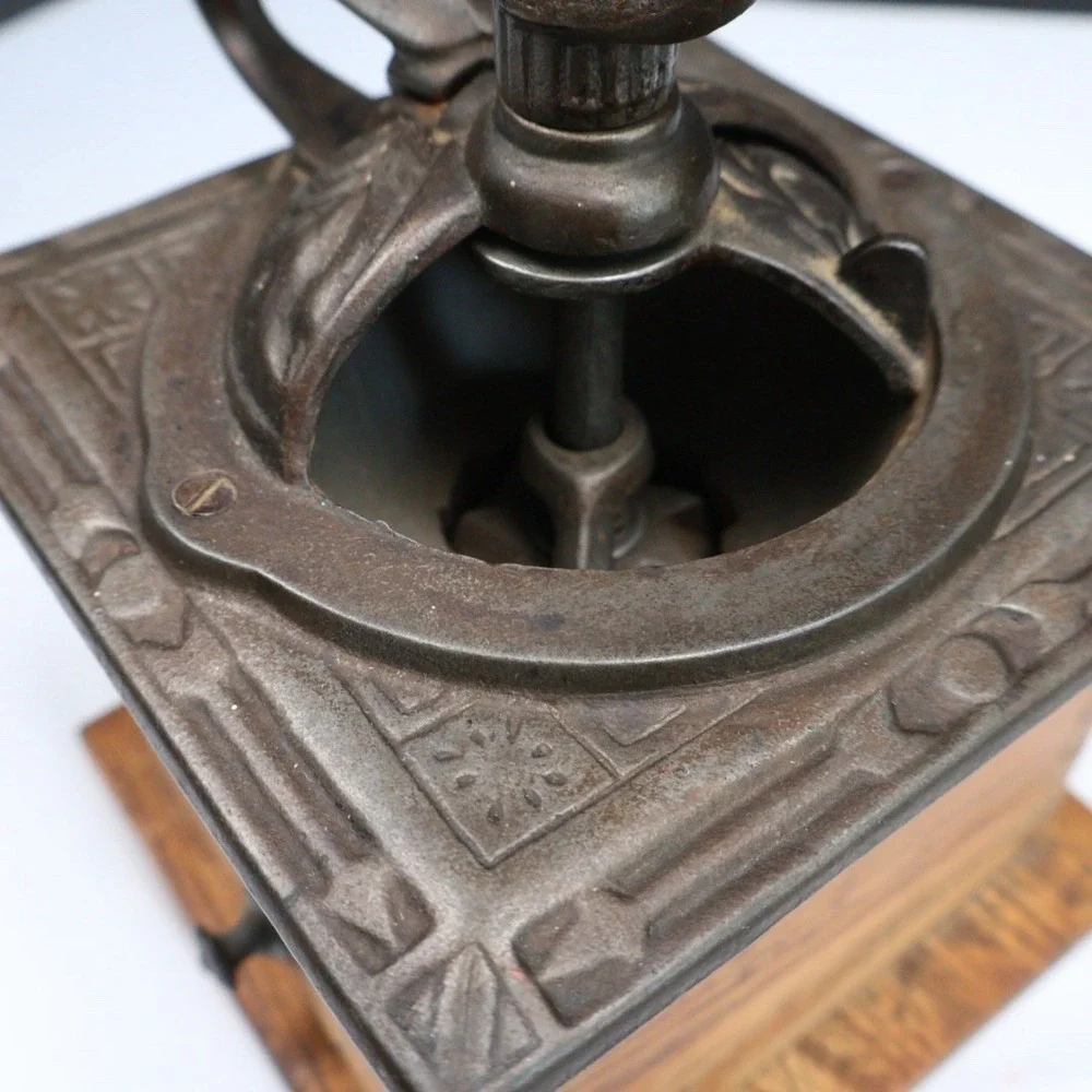 Antique Primitive Coffee Grinder Mill Handled Dovetail Cast Iron & Wood Rustic